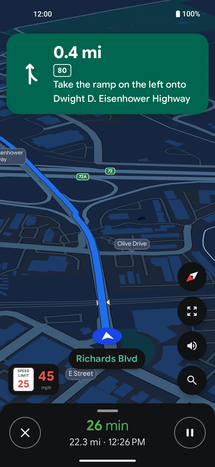 Turn-by-turn navigation in Vela with speed limit and lane guidance